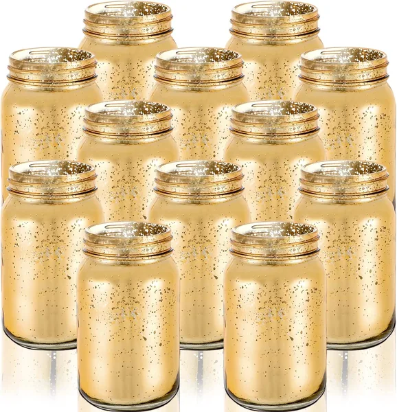 12 Pcs Mercury Painted Mason Jars Wide Decorative Jar for DIY Home Table Centerpiece Decoration Birthday Housewarm