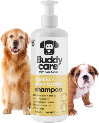 Shampoing pour chien Buddycare hydratant, Vanille & Beurre de Karité, Frais et Parfumé, avec Aloe Vera et Pro-Vitamine B5 (500ml)