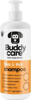 Shampoing pour chien Buddycare, élimine les puces, tiques et mites, nettoyage profond, tea tree et eucalyptus, 500ml - Meilleure Offre