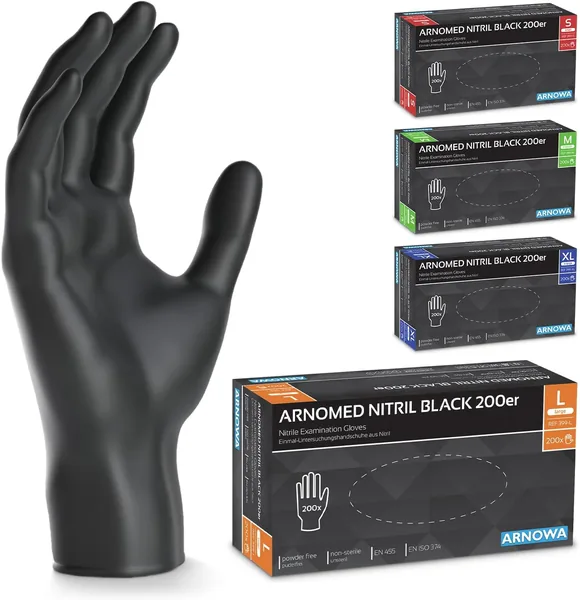 ARNOMED Disposable Gloves Black Pack of 200