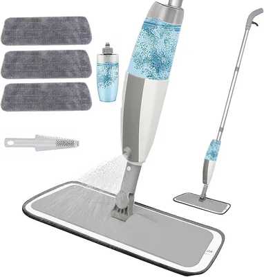 Spray Mop Dry Wet Floor Cleaner Set, 4 Pieces Reusable Microfibre, Refillable Sprayer