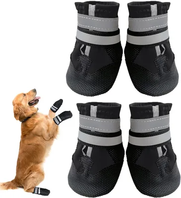 Bottes pour chien Dricar, ensemble de 4 chaussures non-glissantes pour chien, imperméables et protectrices pour chiens de taille moyenne et grande (M, Noir)