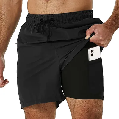 SlowTon Traje de Baño Hombre 2 en 1, Bajador de Secado Rápido con Bóxer de Compresión, Shorts de Baño con Bolsillos con Cremal - Mejor Oferta