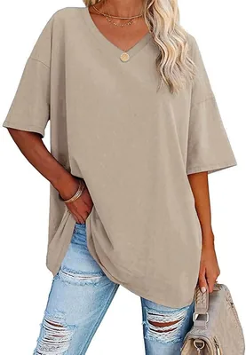 Ebifin V-Hals Kort Mouw Los Basis Zomer T-Shirt voor Vrouwen Plus Size - Beste Deal