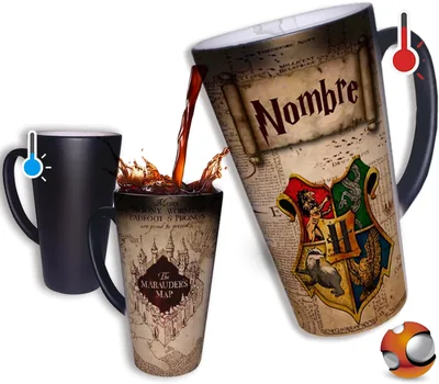 Taza Mágica Grande 17 oz Mapa Merodeador H@rry Fan Art Personalizada con tu Nombre y Escudo El Regalo Original para Cualquier
