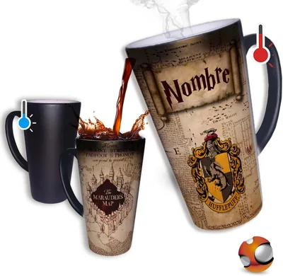 Taza Mágica Grande 17 oz Mapa Merodeador H@rry Fan Art Personalizada con tu Nombre y Escudo El Regalo Original para Cualquier