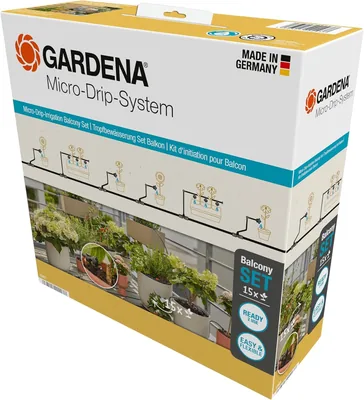 Gardena Mikro-Drip System Spröjsystem för balkon (15 planter): Startpaket klart att använda direkt, vattensparande irrigasjon