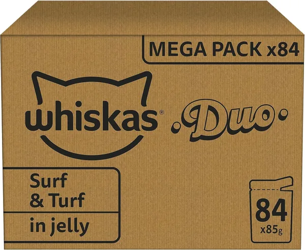 Whiskas 1+ Wet Voedsel - Duo Surf & Turf - Selectie in Jelly - Maalzakjes 84 x 85 g Best Deal