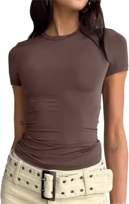 BAIGRAM Women’s Basic Slim fit Crop Top Tee