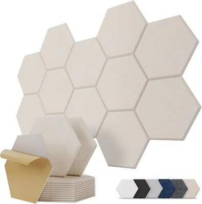 Kuchoow Panneau Acoustique Mural Hexagone Autocollant - Pack de 12 Panneaux pour Absorption Sonore Décorative