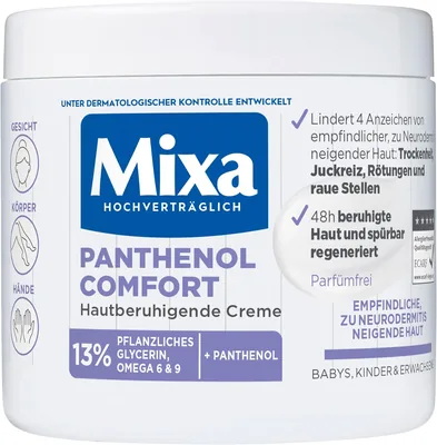Mixa Panthenol Comfort Hautberuhigende Creme für empfindliche & ekzemneige Haut, 13% Panthenol, Glyzerin, Omega 6&9, Gesicht/Körper/Hände - 66% Rabatt