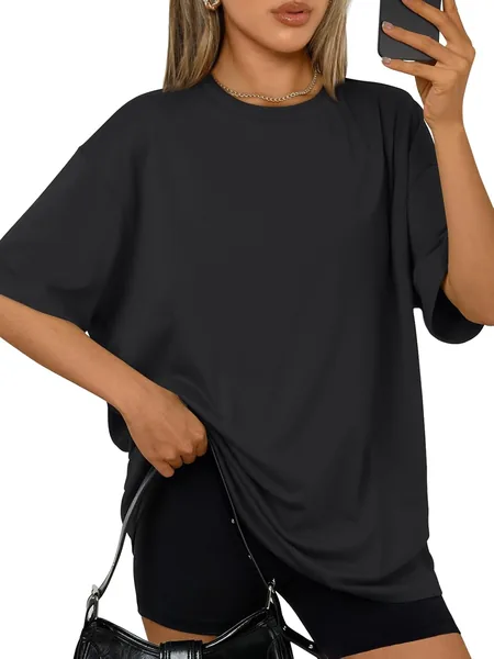 Trendy Queen Womens Oversized Summer T-Shirts Plus Size Short Sleeves Workout Tops