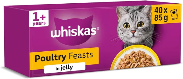 WHISKAS Adult Wet Cat Food in Jelly 40x85g Poultry Feasts