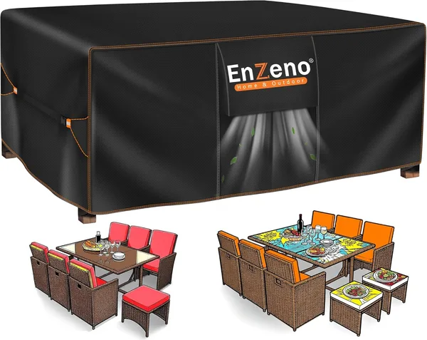 Enzeno Garden Furniture Cover, Waterproof, 180 x 120 x 74 cm, Winterproof Tarpaulin Garden Furniture, 420D Oxford Fabric Cover