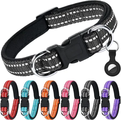 Colliers de chien ajustables Auauy - Nylon réfléchissant et néoprène rembourré avec anneau double D et boucle de libération rapide