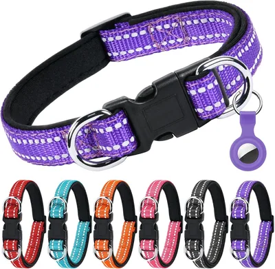 Collar réglable pour chien Auauy - Nylon réfléchissant et néoprène rembourré avec ancre double D et boucle de déverrouillage rapide