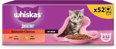Whiskas Tasty Selection en Sauce Junior 2-12 Mois, Aliment Wet pour Chat, Paquet Stock, 13 Paquets de 4 x 85g Sachets (52 Sachets)