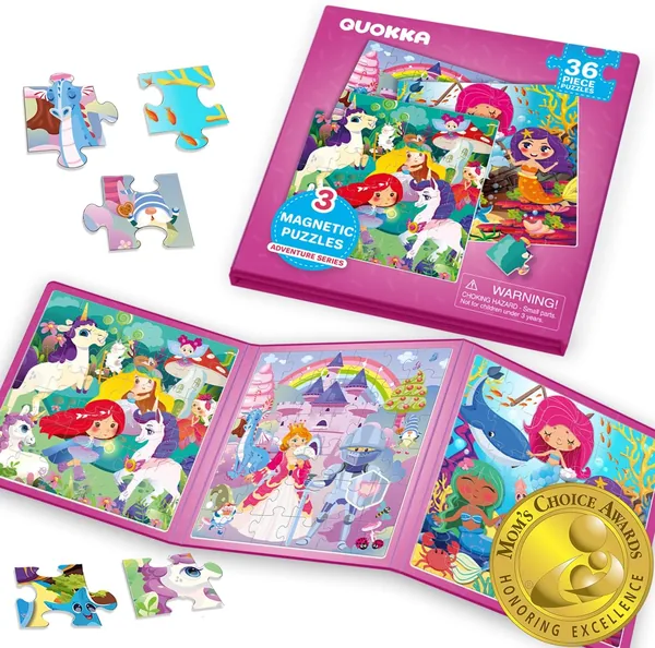 Quokka Magnetische Puzzelboek 3-in-1 voor Kinderen 3-5 - 36 Magnetische Puzzels Prinses - Ideale Reistoy - Compact Magneetspel