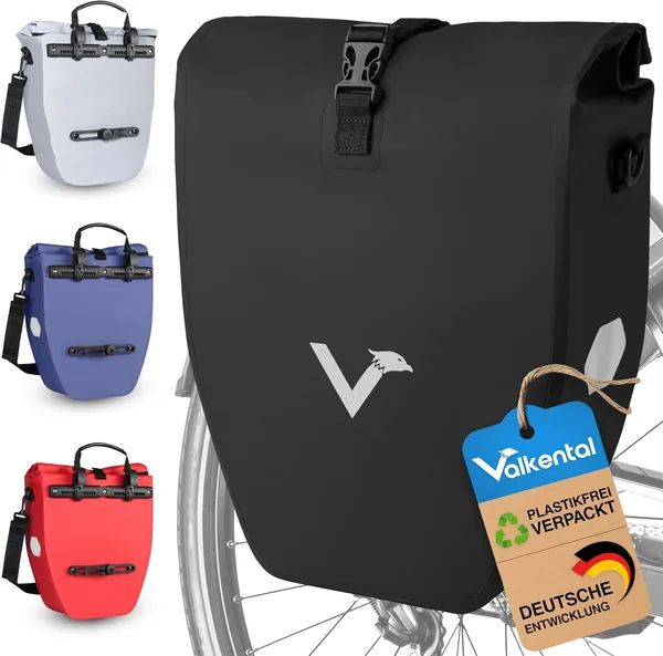 Valkental Large & Waterproof Pannier Rack Bag - Bicycle Bag for Pannier Rack with Large Reflectors [Lockable] Bomb-proof Fit - Multiple Awarded - Manufactured for Durability