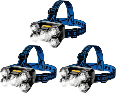 Raganet, 3 Linternas Frontales de 5000 Lumens, Iluminación Recargable, 4 Modos de Luz