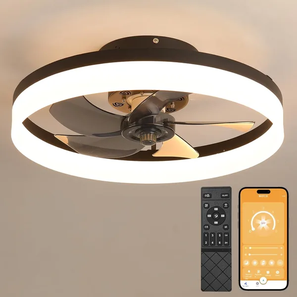 Ventilateur de plafond MOSSCO Silencieux 50 cm, avec télécommande, 6 vitesses et reversibilité du flux, LED dimmable, 3 couleurs de température