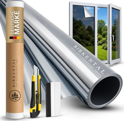 Film de protection solaire Birkental pour fenêtres, intérieur et extérieur, anti-UV, miroir, écran opaque à adhésif (90 x 200 cm)