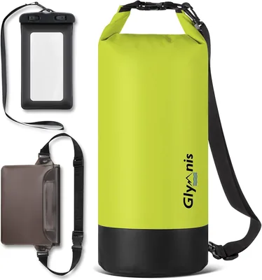 Bolsa impermeable Glymnis 5L/10L/20L con bolsillo para la cintura para piragüismo, kayak, playa, esquí, pesca y escalada - 35% de descuento