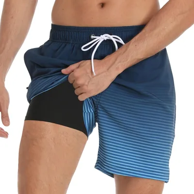 Aisprts Heren Zwemkorte Broek met Compressie Liner 2-in-1 Sneldroog Elastische Heren Zwemkorte Broeken Strandkorte