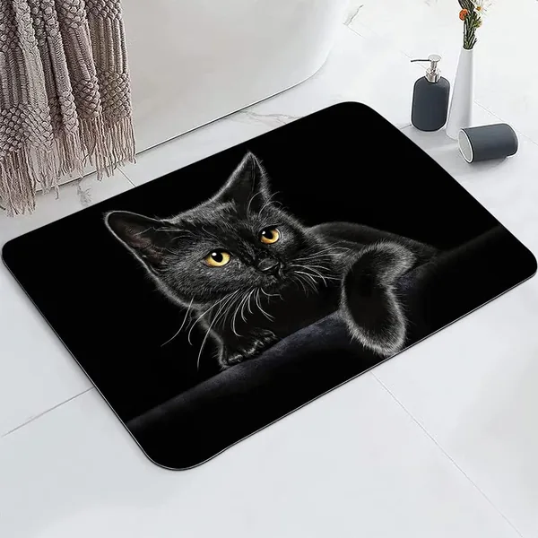 YISUMEI Cute Black Cat Bathroom Mat Non-Slip Super Absorption Bath Carpet with Rubber Backing, Size: 29x39cm, Pack of 2