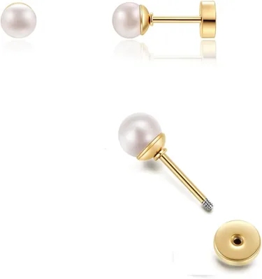 Renkovte Pearl Stud Earrings Surgical Steel Cartilage Piercing