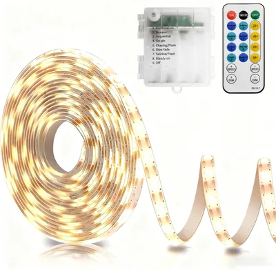 EchoSari Strip Lights 16.5Ft Battery Operated with Timer - Warm White LED
