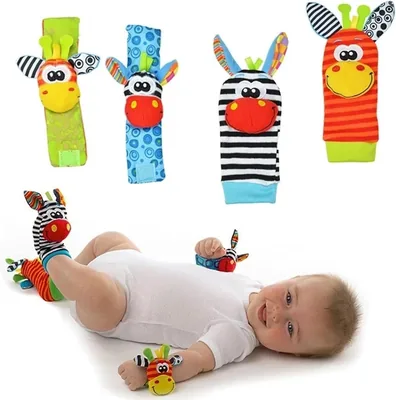 Baby Rattle Toys Set - 4 Pcs Soft Wrist & Foot Rattles, Newborn Socks