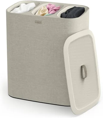 Joseph Joseph Tota - Trio 90-liter wasmand met deksel, 3 verwijderbare waszakken met handvatten - Beige (24% Korting)