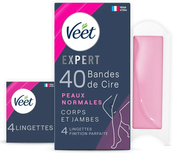 Veet Expert 40 bandes de cire froide pour le corps et les jambes - Peau normale - Finition parfaite et durable - 8.31€