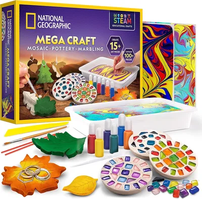 National Geographic Mega Arts & Crafts Kit: Mosaic, Marbling Paint & Air Dry Clay - Best Deal