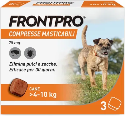FrontPro X3 Tablette masticabili per cani contro pulci e zecche (4-10 kg) | Protezione da pulci e zecche, conf. 3 tablette da 28.3 g