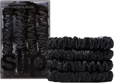 SLIP Silk Skinny Scrunchies - Black, 100% Pure 22 Momme Mulberry Silk