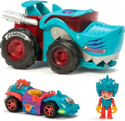T-Racers Mega Wheels T-Shark, Torba na samochody z 1 ekskluzywnym kierowcą i 1 pojazdem. Kompatybilna z innymi