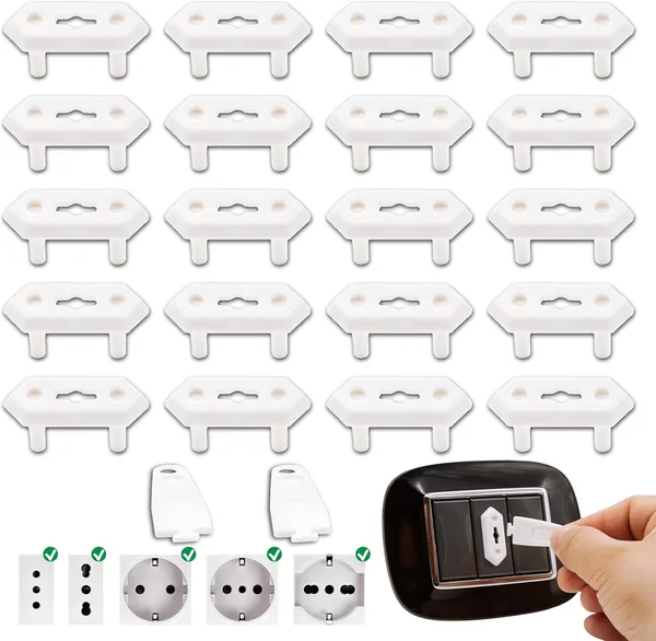A&M Italia Sockets for Children - 20 Electrical Sockets Covers in ABS Certified EN-71 and 2 Keys