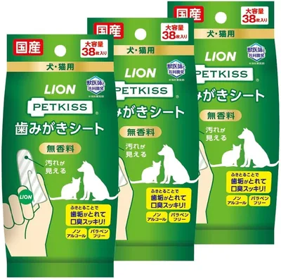 ライオン ペット キス歯ブラシ シート 無香料 38枚×3個 15%オフ
