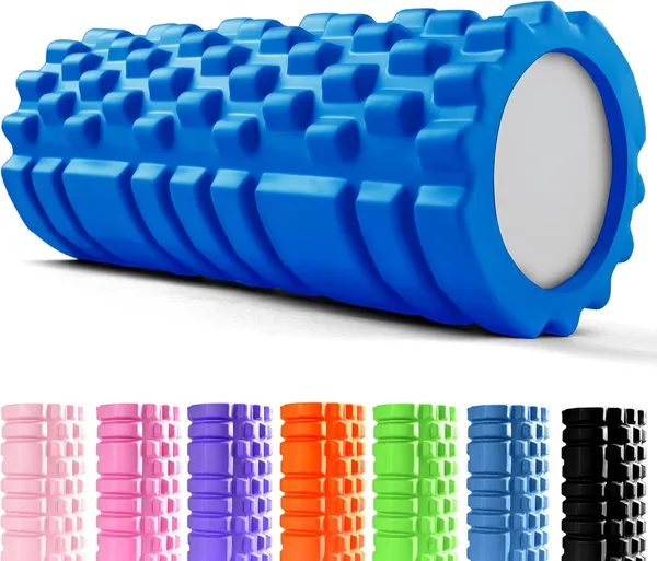 unycos - Foam Roller Load 130 kg Muscle Massage Roller for Legs, Back, Arms, Trigger Point, Self-Massage, Yoga, Pilates, Physio, Fitness | Ultralight Hard EVA 33 x 14 cm (Blue)