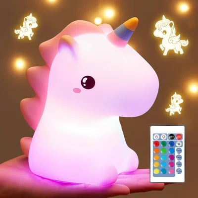 Kinder Nachtlicht mit 16 Farben und 5 Helligkeitsstufen, Einhorn-Nachtlicht, Babynahrungslicht, 1200 mAh, Kinderzimmerlampe