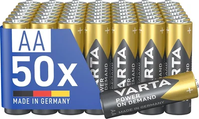 Baterías VARTA AA, Pack de 50, Energía a Demanda, Alkalina, 1.5V, Inteligente, Flexible, para Accesorios Informáticos, Dispositivos del Hogar Inteligente