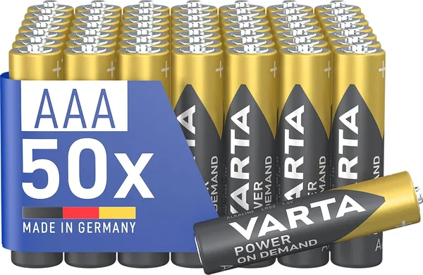 VARTA AAA Batteries Pack of 50 Power on Demand Alkaline 1.5V Smart Flexible Batteries for Computer Accessories