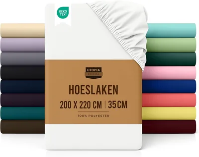 Utopia Bedding Fittinges lakens met elastieke hoeken, geborsteld microvezel, wit, 200 x 220 cm