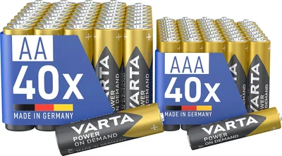 Baterías VARTA 40x AA y 40x AAA, Pack mixto, Paquete de 80, Potencia bajo demanda, Alkalina, Paquete de almacenamiento para accesorios informáticos, 30% de descuento