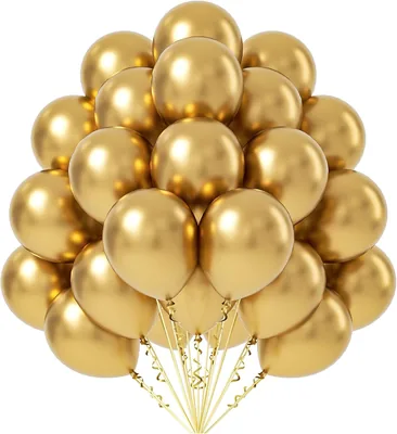 FOTIOMRG 12 inch Metallic Gold Balloons - 50 Pack, Chrome Gold Latex