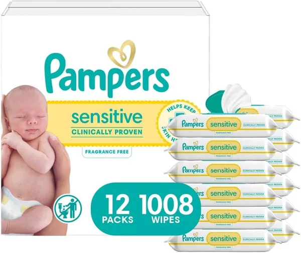 Pampers Baby Wipes Sensitive Perfume Free 12X Pop-Top Packs