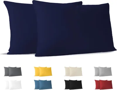 Dreamzie Ensemble de 2 Housses de Coussin en Coton 100% Jersey 70 x 40 cm 150 GSM Bleu Foncé - Durable et Hypoallergénique
