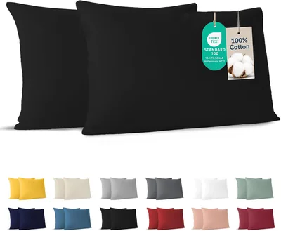Dreamzie katoenen kussensloop 40x70 cm zwart (set van 2), OEKO-TEX